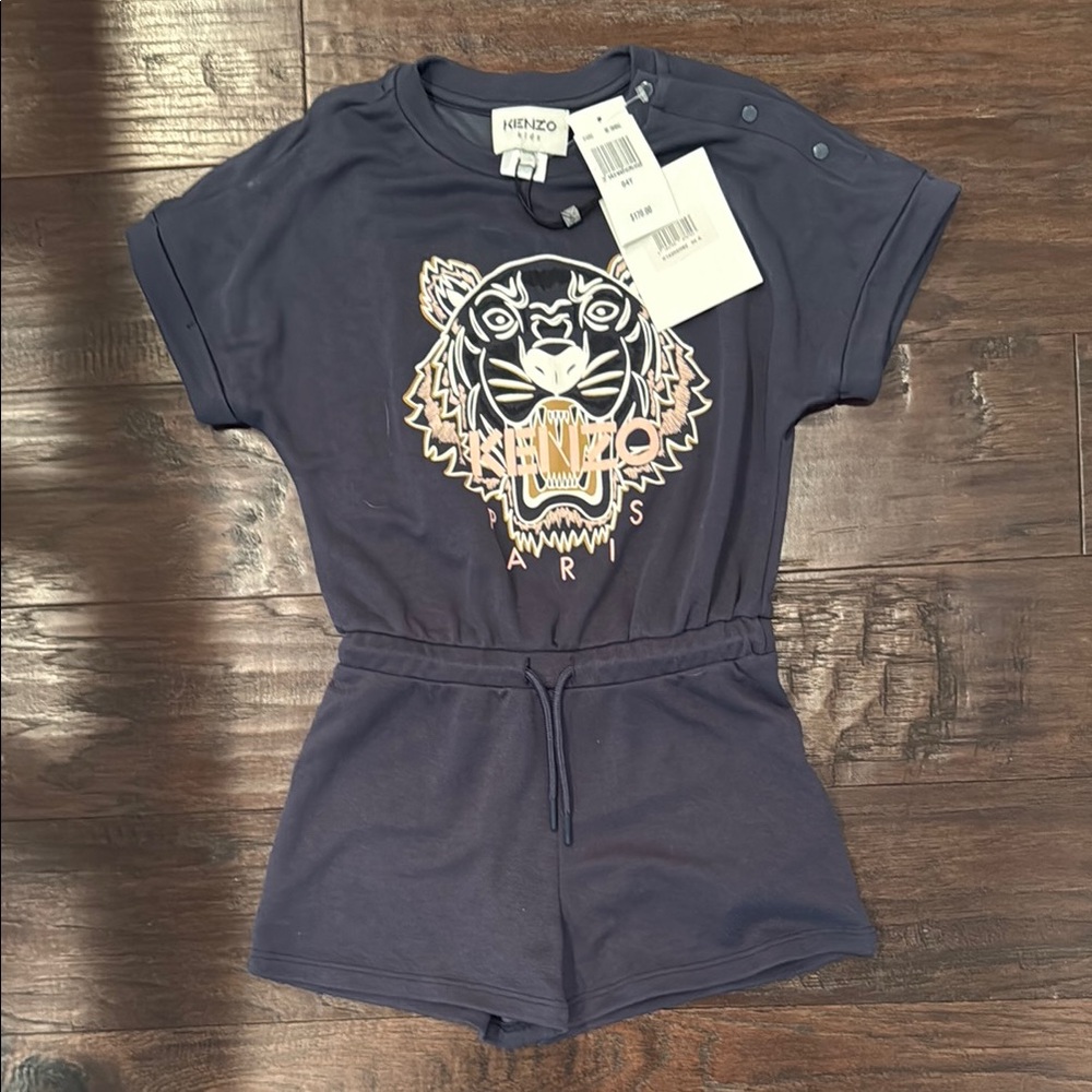 Kenzo Navy Short-Sleeve Tiger Logo Romper